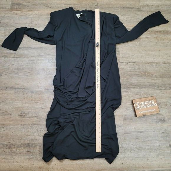 Vintage Steven Stoller New York Dress Cocktail Black Sheath Midi Long Sleeve 90s - Picture 10 of 10
